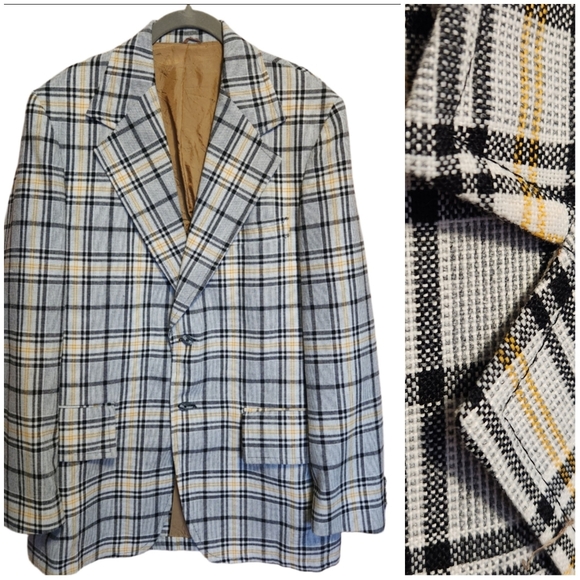 MENS HAMERS VINTAGE 1970s PLAID GRID SPORT COAT JACKET BLAZER 42L LIKE NEW